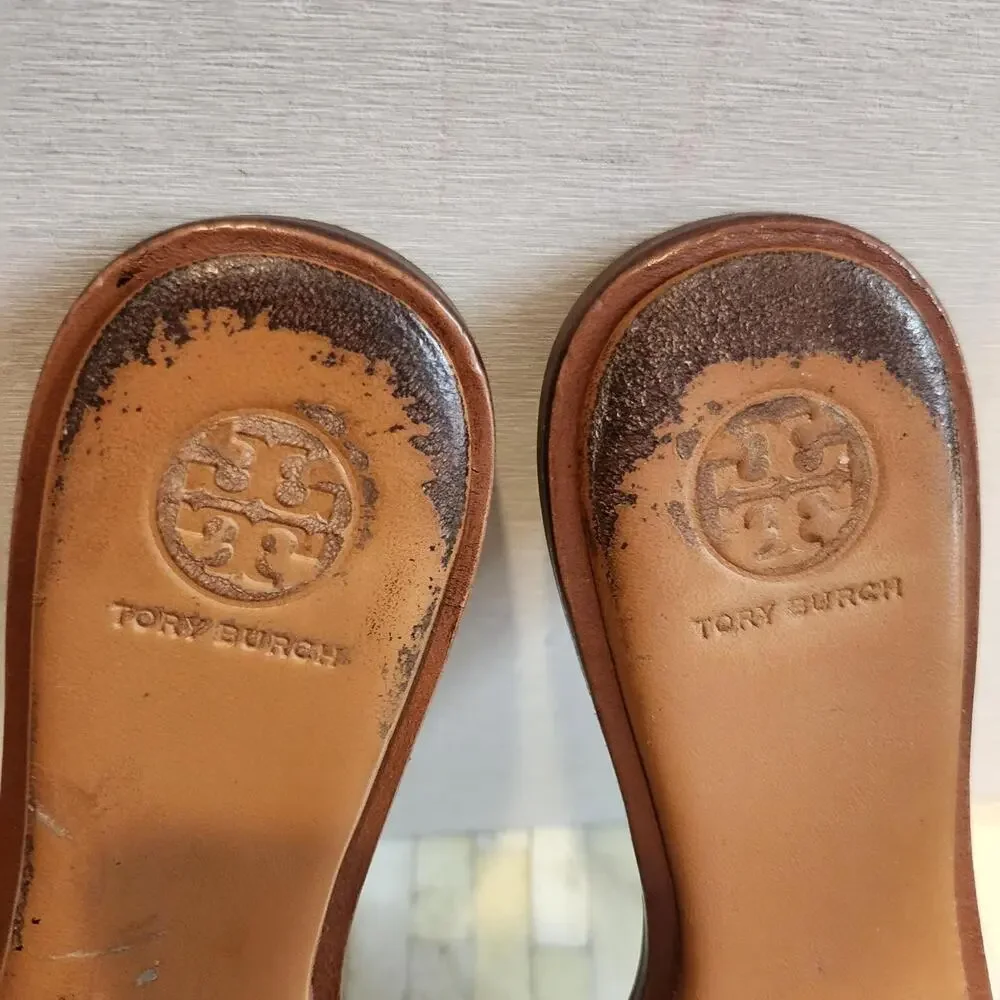Tory Burch Double T Leather Medallion Slide Sandals